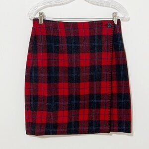 Talbots Petites Red Tartan Plaid Wool Blend Button Wrap Skirt Size 10P